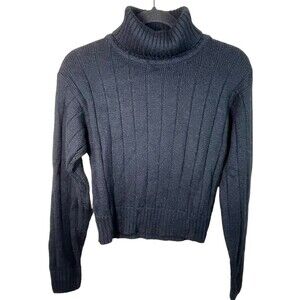 VTG Obermeyer Ladies Medium Cropped Ribbed Turtleneck‎ Sweater Wool Blend Black